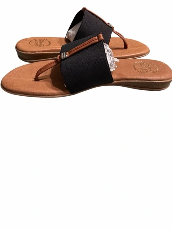 Andre Assous Black and Tan Slide Thong Sandals - Picture 4 of 8